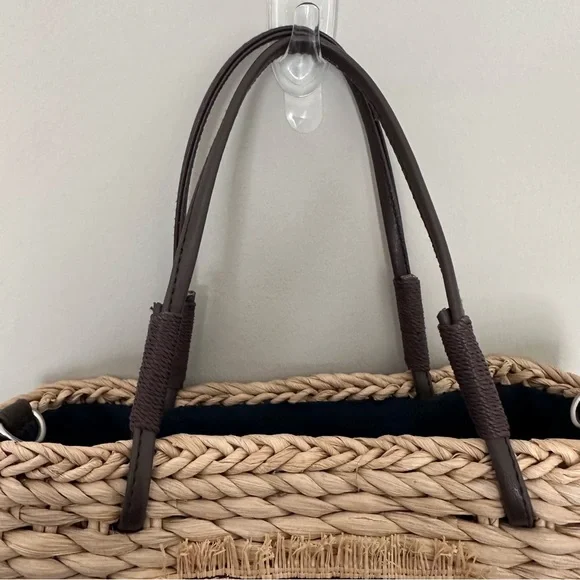 Woven Straw Tote Bag with Sailboat Embroidery - Natural - Picture 4 of 5